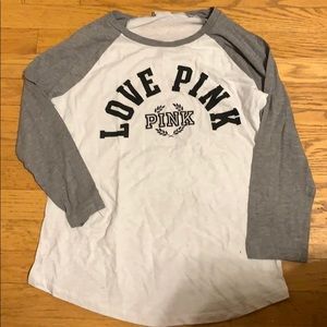 Cut pink varsity long sleeved t
